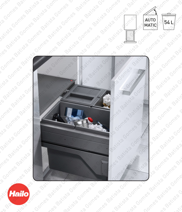 Balde para lixo extra�vel - Porta frontal - M�d. 600 - Autom�tico - 54L